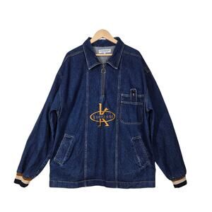 Vintage 90s Knockout Jeans Denim Jacket  Blue USA Y2K Oversized Logo Streetwear